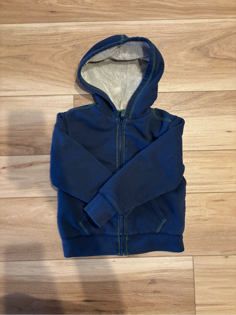 L.L. Bean Navy Blue Kids Hooded Zip-Up Sweatshirt with Sherpa Lining